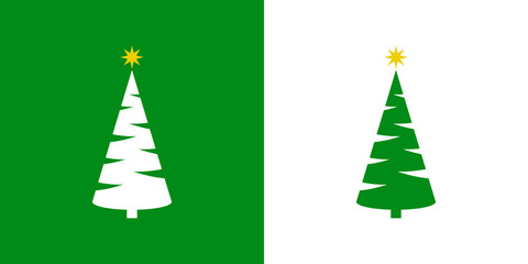 Logotipo con árbol de navidad abstracto cónico con estrella y ramas en verde y blanco