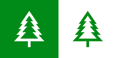 Logotipo con árbol de navidad abstracto triangular lineal con ramas en verde y blanco