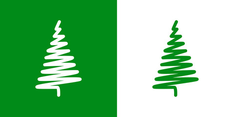 Logotipo con árbol de navidad abstracto lineal en zigzag verde y blanco © teracreonte