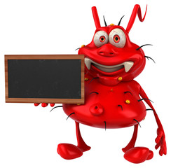 Fun 3D germ monster holding a blackboard