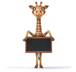 Fun 3D giraffe holding a blackboard