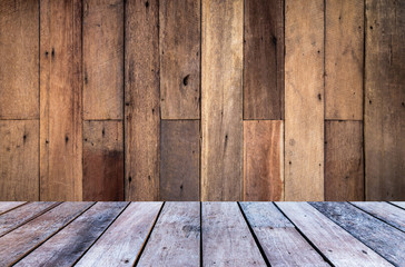 wooden wall and floor in perspective view background and texture