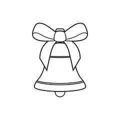 Icono plano lineal campana vertical con lazo en color negro