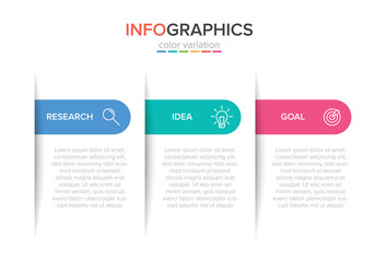 Concept of arrow business model with 3 successive steps. Three colorful rectangular elements. Timeline design for brochure, presentation. Infographic design layout.