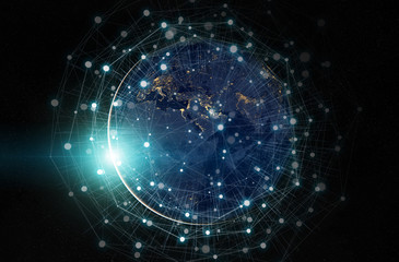 Global datas exchanges and connections system over the globe 3D rendering elements of this image furnished by NASA