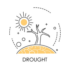 Drought isolated icon, dry earth and tree, desert and hot weather