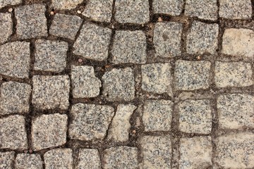 Granite cube, Overhead view of cobblestone street texture