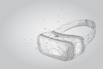 Obraz premium Abstract mash line and point VR headset holographic projection virtual reality glasses, helmet. low poly wireframe geometric vector illustration.