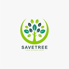 Tree logo design vector. Plant care illustration sign. Green leaf in circle vector icons.