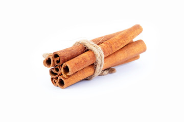 Top view cinnamon sticks isolated on white background.