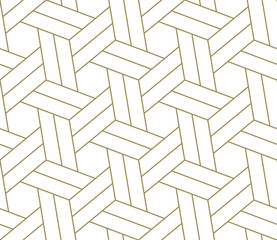 Modèle sans couture avec texture de ligne géométrique abstraite, or sur fond blanc. Papier peint simple moderne léger, toile de fond de tuile lumineuse, élément graphique monochrome