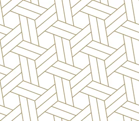 Tapeten Nahtloses Muster mit abstrakter geometrischer Linienbeschaffenheit, Gold auf weißem Hintergrund. Helle moderne einfache Tapete, heller Fliesenhintergrund, monochromes Grafikelement © nadiinko