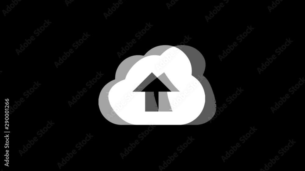 Poster cloud upload, cloud data, online storage icon old vintage twitched bad signal screen effect 4k anima