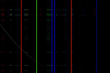 digital glitch, leaking crystals in the form of colored stripes and cracks on a broken LCD screen,...