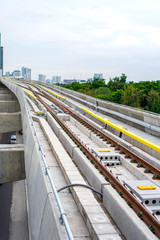 Rail sky train, that used to travel in the morning, Bangkok, Thailand