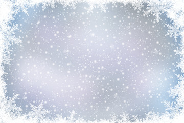 Decorative Christmas background with bokeh lights and snowflakes.