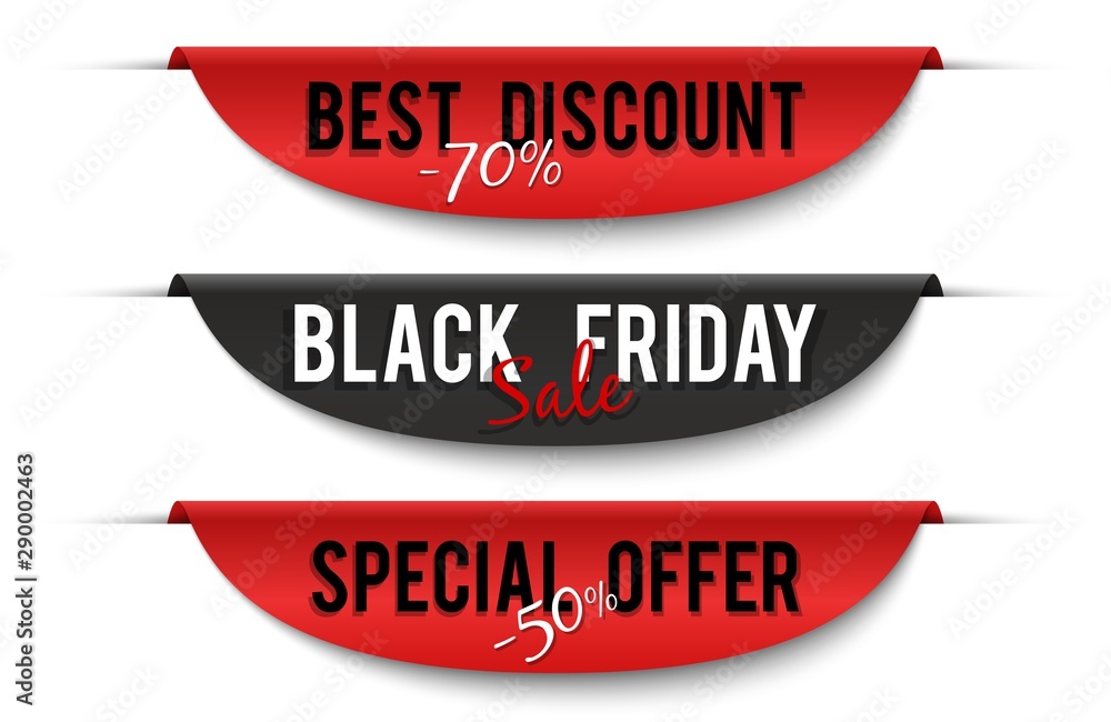 Sticker Black friday sale. Special price labels. Sale banners, discount vector badges isolated on white background. Discount badge black friday, shopping announce marketing illustration