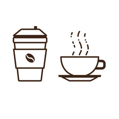 Coffee in Cup and Beverage to Go Icons