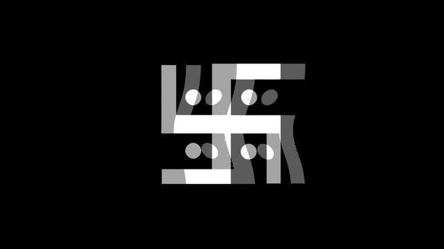 Hindu, holy, indian, religion, swastik, swastika Icon Old Vintage Twitched Bad Signal Screen Effect 4K Animation. Twitch, Noise, Glitch Loop with Alpha Channel.