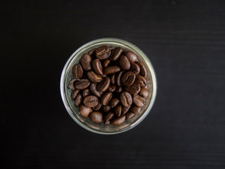 The coffee beans in a glass
