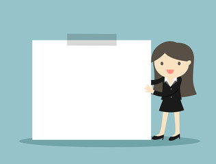 Business concept, Business woman holding white sticky note. Vector illustration.