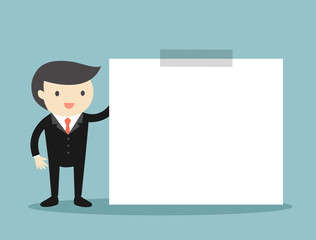 Business concept, Businessman holding white sticky note. Vector illustration.