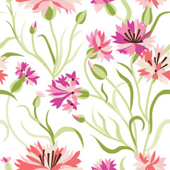 Seamless Floral Pattern with Blue Corn Flowers