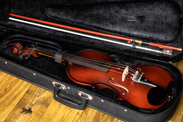 violin on a black background