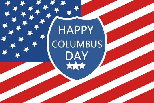 columbus day on shield.illustration shield on the background of the united states flag.against