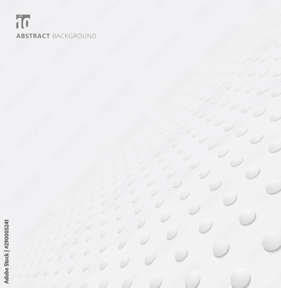 Poster 3d white circles seamless pattern perspective background and texture. gray polka dot with shadow.