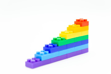 bricks blocks stairs , business concept for increase up trend, plastic toy cube for children .