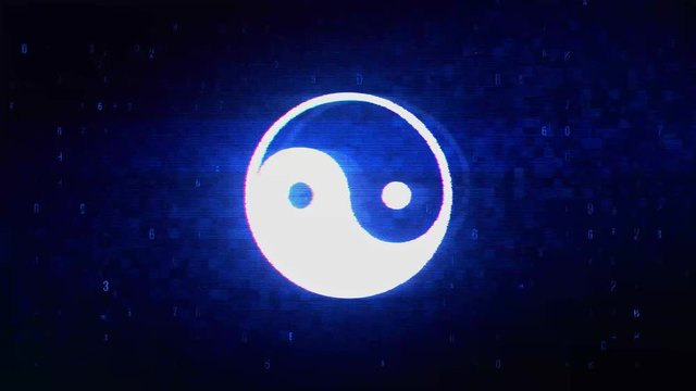 Yin Yang Taoism buddhism daoism religion Symbol Abstract Digital Pixel Noise Glitch Error Video Damage Signal Loop 4K Animation.