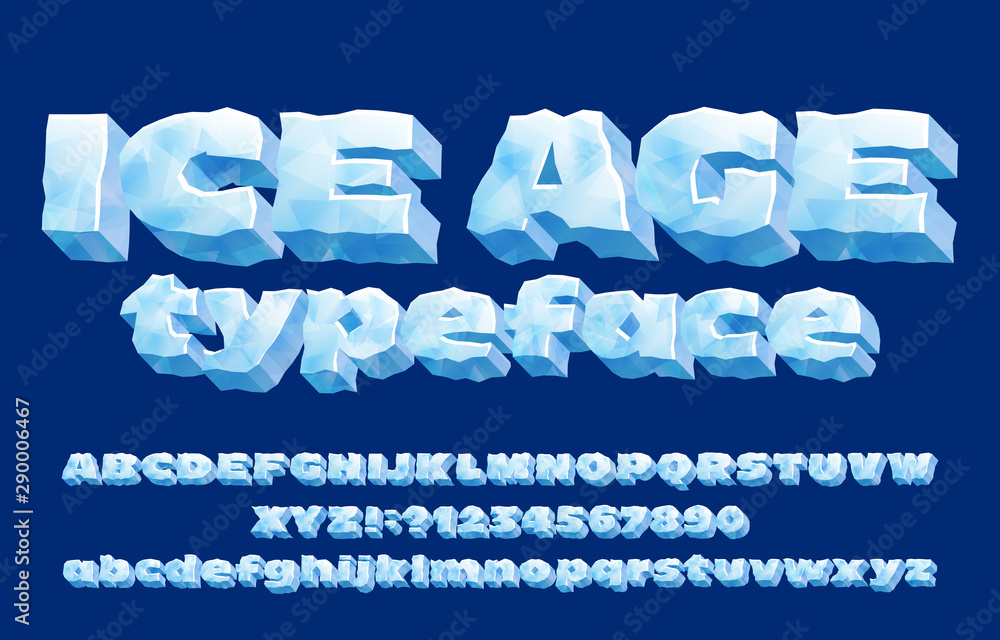 Fototapete ice age alphabet typeface. 3d ice letters and numbers. uppercase and lowercase. stock vector font fo