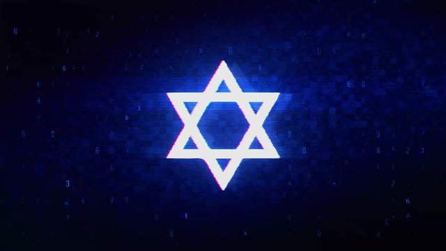 David The Jewish star Religion Symbol Abstract Digital Pixel Noise Glitch Error Video Damage Signal Loop 4K Animation.