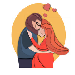 Pregnant woman with her husband flat style illustration. Happy couple of husband and wife prepare become parents. Man embracing pregnant woman with big belly paper cut. Young family waiting baby.
