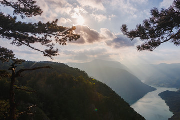 Sunset on the lake Perucac mountain Tara
