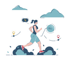 young girl runs in nature. Sport, technology and fitness concept. vector illustration