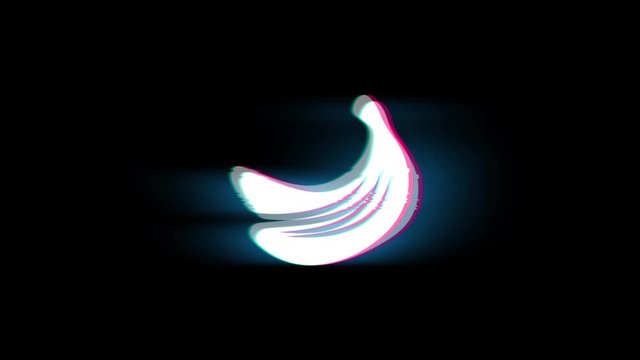 Banana, bananas, food, fruit Symbol on Glitch Led Screen Retro Vintage Display Animation 4K Animation Seamless Loop Alpha Channel.