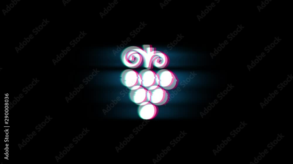 Poster bunch, food, fruit, grape, grapes symbol on glitch led screen retro vintage display animation 4k ani
