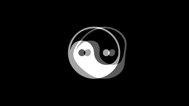 Yin Yang Taoism buddhism daoism religion Icon Old Vintage Twitched Bad Signal Screen Effect 4K Animation. Twitch, Noise, Glitch Loop with Alpha Channel.
