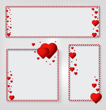 Frames for text or photo with red hearts. Concept for Valentines Day