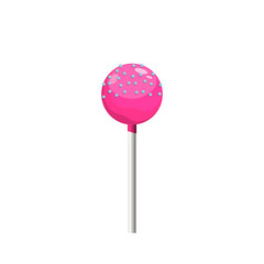 Pink lollipop on white background. Isolated image of candy. Icon of caramel. Dessert of birthday or halloween