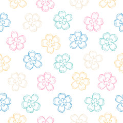 Seamless vector pattern of simple doodle flowers