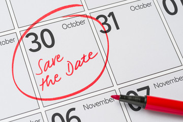 Save the Date written on a calendar - October 30