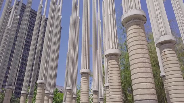 Beautiful revealing 4k shot of flowers in Parque De Las Luces, Plaza Cinceros