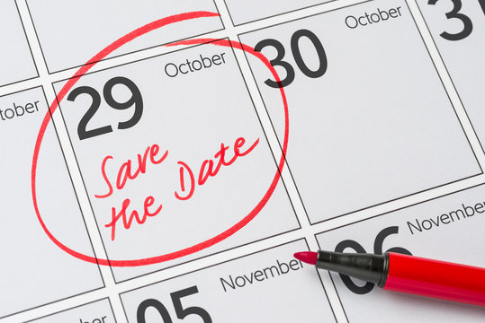 Save the Date written on a calendar - October 29