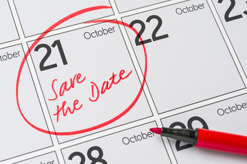Save the Date written on a calendar - October 21