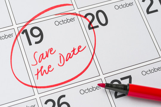 Save the Date written on a calendar - October 19