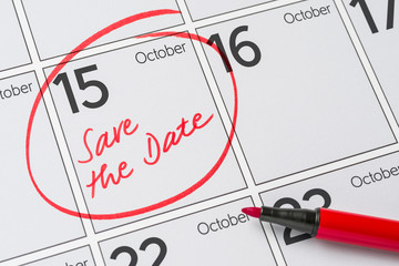 Save the Date written on a calendar - October 15