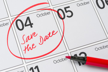 Save the Date written on a calendar - October 4